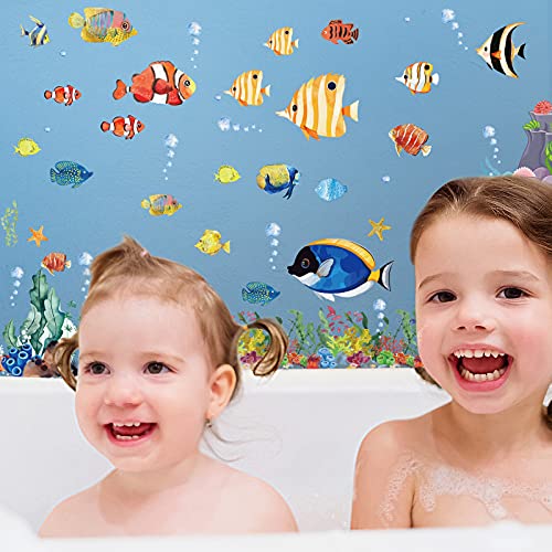 6 Sheets Under The Sea Fish Wall Sticker Watercolor Ocean Jellyfish Wall Decor Creature Seaweed Removable Peel And Stick Wall Decals For Kids Room Nursery Bedroom Playroom #TOP3