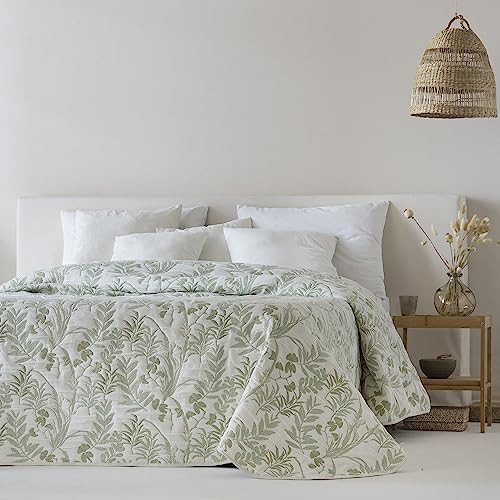 ETHERE MAISON | Colcha Jacquard Alessia Reversible de Algodón Verde para Cama de 90 | Ligera, Transpirable y de Secado Rápido | 180x270 cm | Ideal para Entretiempo