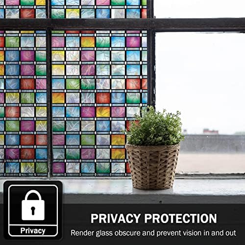 FEOMOS Rainbow Window Tint, Static Cling Window Film Privacy, Stained Glass Vinyl, Decorative Stickers Anti UV for Home, 90 x 300cm