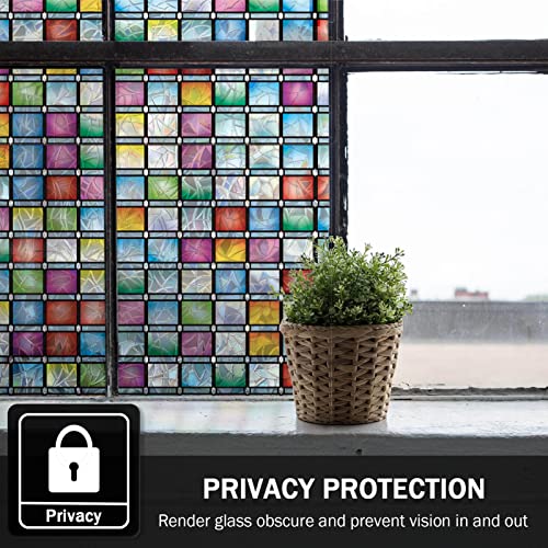 Feomos Stained Glass Window Film, Rainbow Window Tint, Window Privacy Films, Decorative Window Stickers For Home Anti Uv 11.8 X 78.7 Inches #TOP3