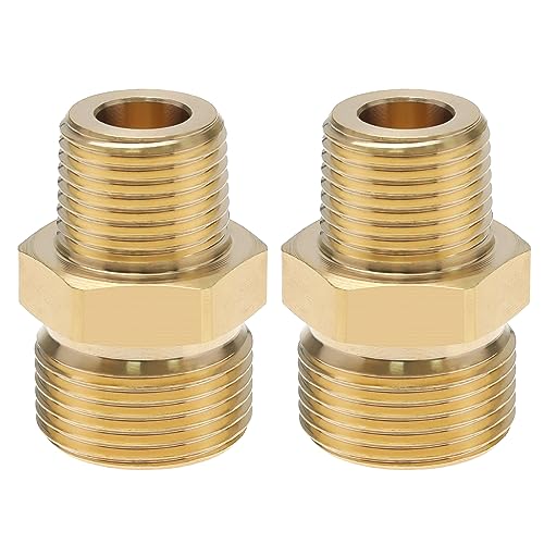 YINETTECH 2PCS Brass Pressure Washer Coupler 3/8 Inch NPT Male to M22 14mm Male Adapter Fitting 4500 PSI External Thread Pressure Washer Hose Connector Converter