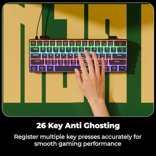 Image of Zebronics Mechanical Keyboard, Silent Linear Red Switches, 61 Keys Layout, 26 Key Anti Ghosting, Double Shot Keycaps, 17 LED Modes, Media Controls, 1.5m Cable (Max Ninja 61, Black)