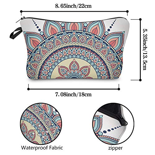 Queta 3 Pieces Cosmetic Bags With Zipper For Women, Waterproof Makeup Bags With Mandala Flowers Patterns For Travel Toiletry Bag Purse,Small Printed Roomy Patterns Makeup Bag Organizer For Girls #TOP4