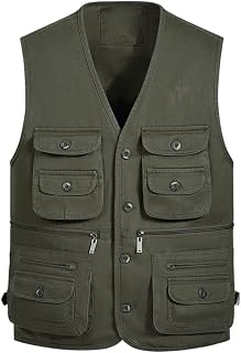 Hcclijo 100% Cotton Fishing Vest Men Multi Pocket Photography Waistcoat Classic Solid Work Sleeveless Jacket