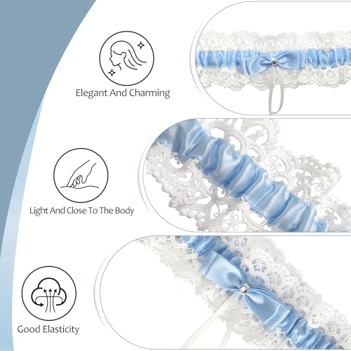 Bride Wedding Garter, Lace Bridal Garter Elastic Ribbons for Wedding, Party, Gifts for Women and Girls (Blue)3