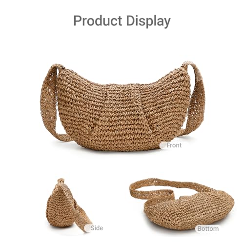 Herald Small Pleated Crescent Straw Woven Crossbody Bag for Women, Ruched Handmade Summer Beach Shoulder Purse Handbag3