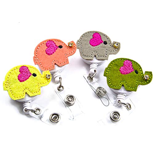 Ascrafter Cute Elephant Retractable Badge Holder Clip,Id Name Card Badge Reel Clip On ID Card Holders, 4 Pack