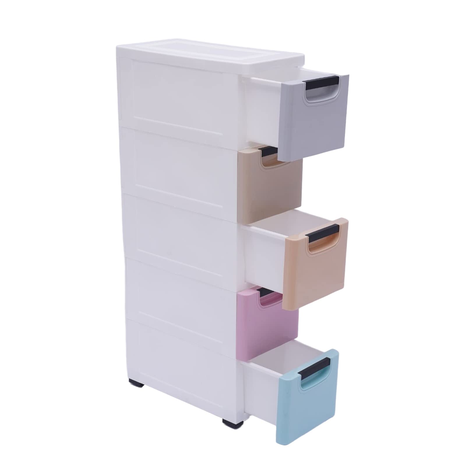 Organizador de Literatura con 5 cajones de plástico, Mueble de Almacenamiento Estrecho para Dormitorio, 7,87 x 15,75 x 33,07 Pulgadas (Colores Variados y apagados)