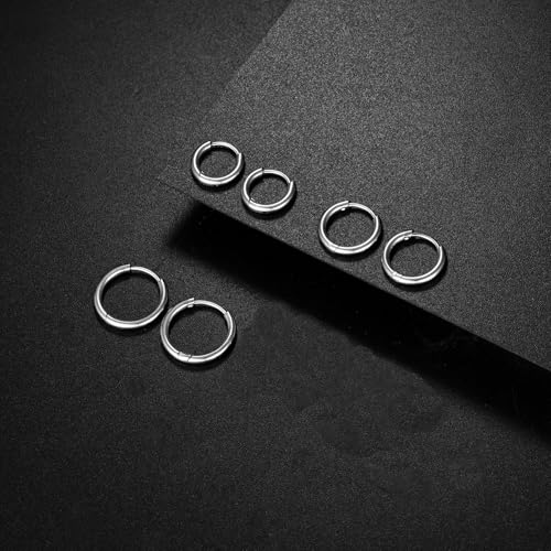 316L Surgical Stainless Steel Hoop Earrings Flat Back Stud Earrings Set Silver Hypoallergenic Earrings Hoop Cartilage Helix Lobes Hinged Sleeper Earrings For Men Women3