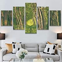 SIGNWIN 5 Panel Canvas Wall Art Green Forest for Home Decorations Ready to Hang - 60