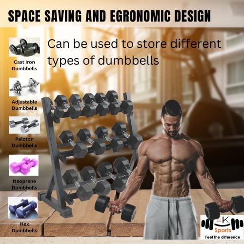 FK Sports AdjustableThree layer Dumbbell Rack 3 Tiers Black for Home Gym | Weight Rack Dumbbell | Free Weight Stand | Storage Rack Multi-layer Weights Holder 400Kg - Image 7