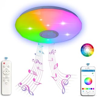 LED Ceiling Lights Bluetooth Speaker 36W, Music Colour Rhythm Dimmable RGB Ceiling Lamp with Remote/APP Control, Waterproof Ceiling Lamp for Bedroom Bathroom Ø30cm for Living Room, Kitch,Kid's Room