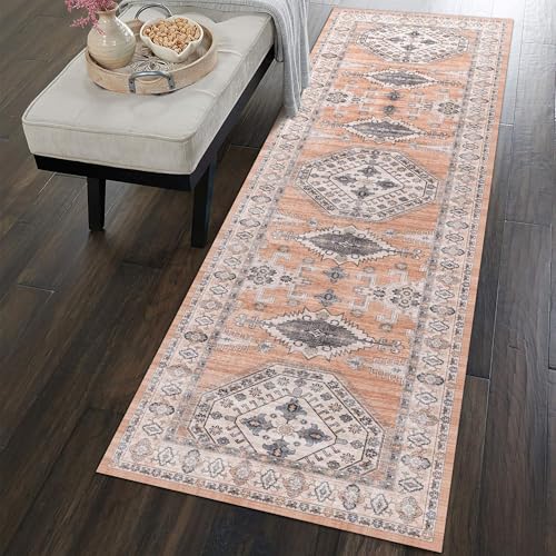 vivorug Runner Rug 2'x8' Vintage Washable Non-Slip Runners for Hallways Kitchen Entryway Laundry Room Carpet Hallway Runner Orange