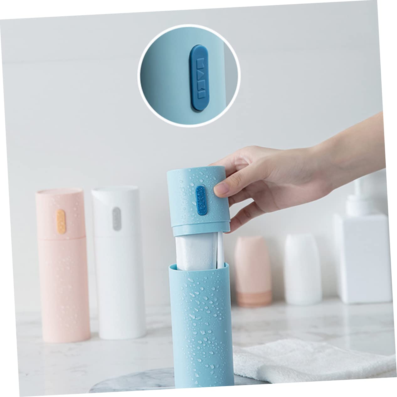 TOPBATHY 3pezzi Accessori da Bagno Porta Spazzolino e Dentifricio Contenitore Multifunzionale Blu per Viaggi Tazza per Lavarsi Denti e Conservazione Igienica