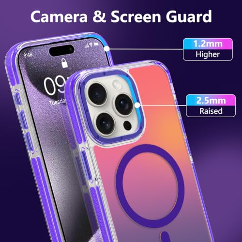 Image of Magnetic Case for iPhone 15 Pro Max [Compatible with Magsafe] [Cute Fashion Fluorescent Design] [1 Screen Protector] Slim Translucent Matte Case for iPhone 15 Pro Max 6.7 inch 2023, Purple