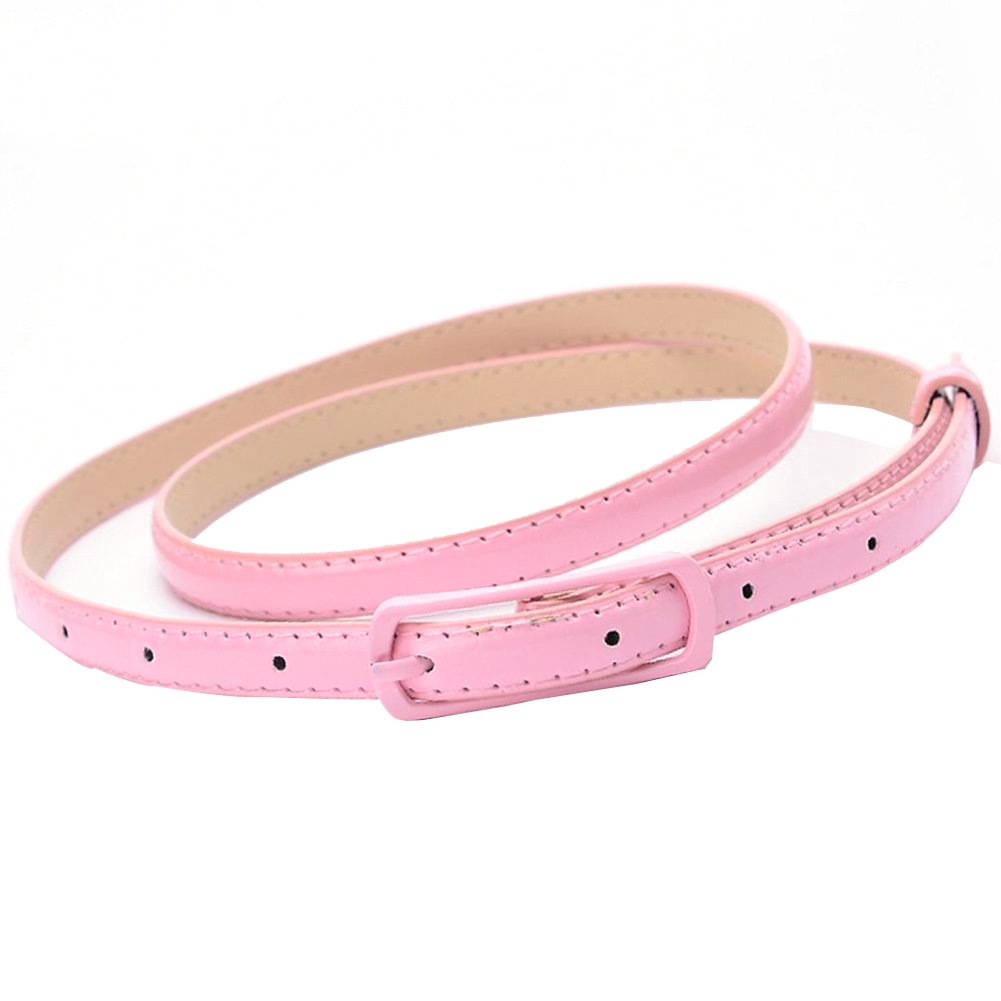 Fashion Women Faux Leather Narrow Skinny Thin Waist Belt Buckle Strap Waistband Pink