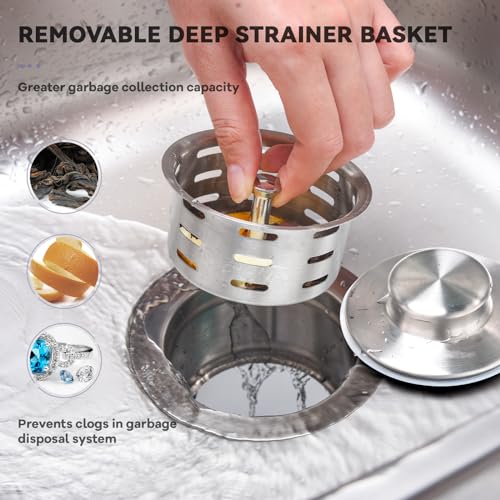 KONE Extended Garbage Disposal Flange with Strainer and Stopper, Deep 304 Stainless Steel Kitchen Sink Flange for 3-1/2 Inch Standard Sink Drain, Convenient for Water Storage and Drainage - Thumbnail 4