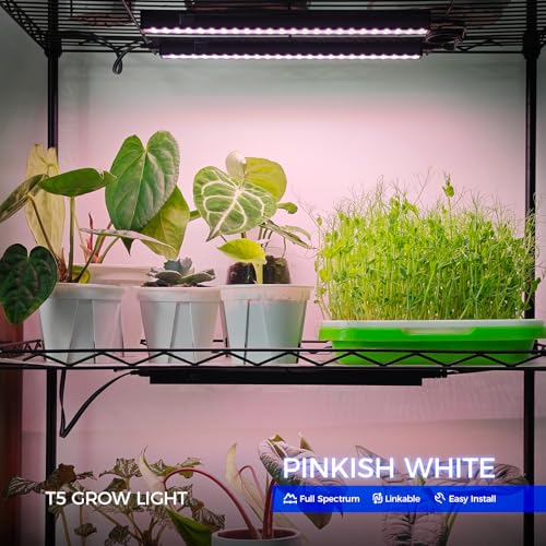 Image of Barrina 1ft Grow Lights for Indoor Plants Full Spectrum, LED Grow Lamp with Black Cover, T5 Grow Light Strip, Under Cabinet Grow Light with Switch Cord, Plug and Play, Linkable, Pinkish White, 4 Packs