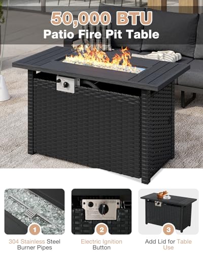 Aoxun Aluminum Patio Furniture Set with Fire Pit Table, 5 Piece Luxury Outdoor Sectional with 6" Olefin Fabric Cushions