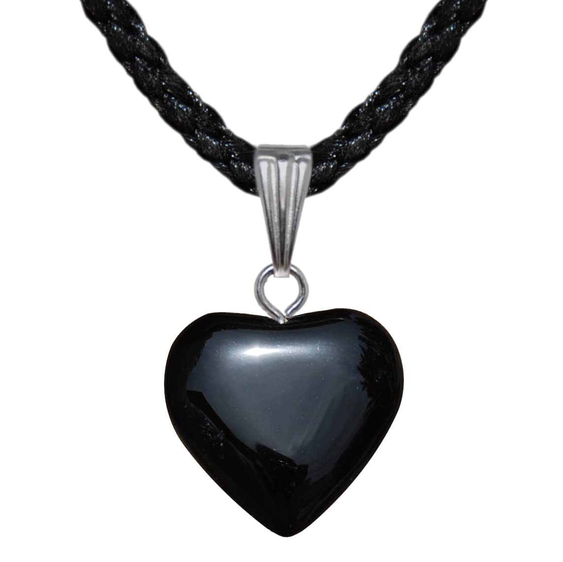 Steampunkers USABig Heart Collection – 20mm Classic Shape – Volcanic Obsidian, Black – Adjustable Poly Cord – Black