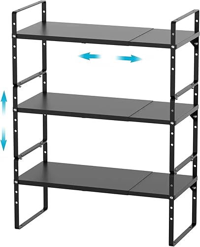iPEGTOP Estante organizador de almacenamiento expandible para gabinete, soporte de armario resistente, estante de especias de altura ajustable,
