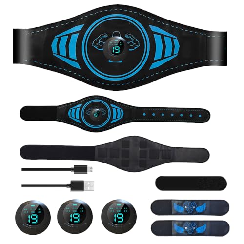 EMS 腹筋ベルト ジェルシート不要 6種類モード 19段階強度 腹筋マシン 筋トレ 二つ腕ベルト付き 腹筋トレーニング 足 腕 多部位対応 筋トレ器具 USB充電 液晶表示 延長ベルト追加 筋肉刺激 男女兼用 日本語取扱説明書付属