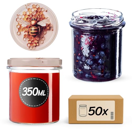 KADAX 50er Set Marmeladengläser 350ml TO82 Honigwabe, Einmachgläser Vorratsgläser Mason Jar mit Schraubdeckel, Luftdichte Schraubgläser… – Ansicht 1