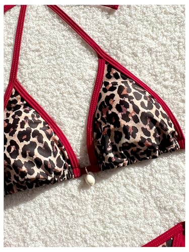 WDIRARA Women's Leopard Print Bikini Set Triangle Halter String Swimsuit Two Piece Bathing Suit3