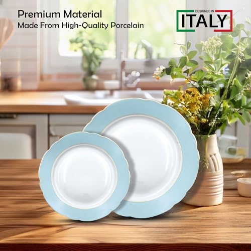 Gusto-Buono-Porcelain-12-Piece-Dinner-Set-6-Salad-Plates-75-6-Dinner-Plates-105-Light-Blue-Golden-Finish-Dinnerware-Italy-Design-Ideal-for-All-Occasions-Gift Gusto Buono Porcelain 12 Piece Dinner Set 6 Salad Plates 75 6 Dinner Plates 105 Light Blue Golden Finish Dinnerware Italy Design Ideal for All Occasions Gift