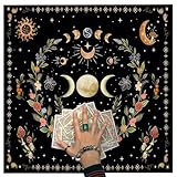 THXFUNAREA Tapis de Tarot Divinatoire 75x75 cm, Nappe d’Autel Ésotérique avec Motif Lune et Étoiles, Tissu de Voyance pour Tirage de Cartes et Rituels Spirituels