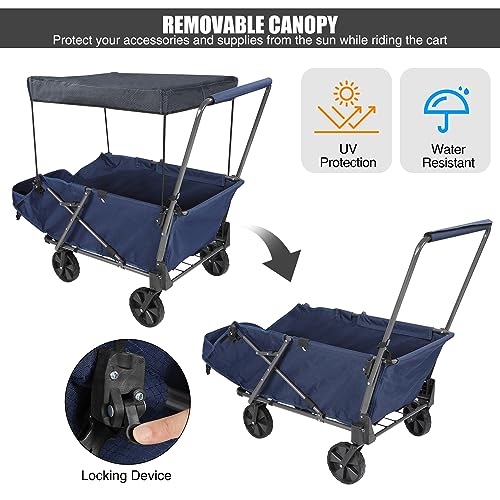 REDCAMP Collapsible Garden Cart Dog Wagon, Heavy Duty Folding Pet Wagon with Open Tailgate & Waterproof Removable Canopy for Outdoor Camping Shopping Sports