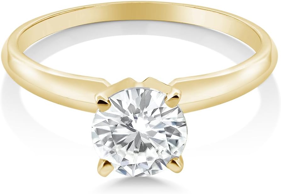 Gem Stone King 14K Yellow Gold Forever One Moissanite from Charles & Colvard Solitaire Engagement Ring For Women (1.00 Cttw, Round 6.5MM, Size 6.5)