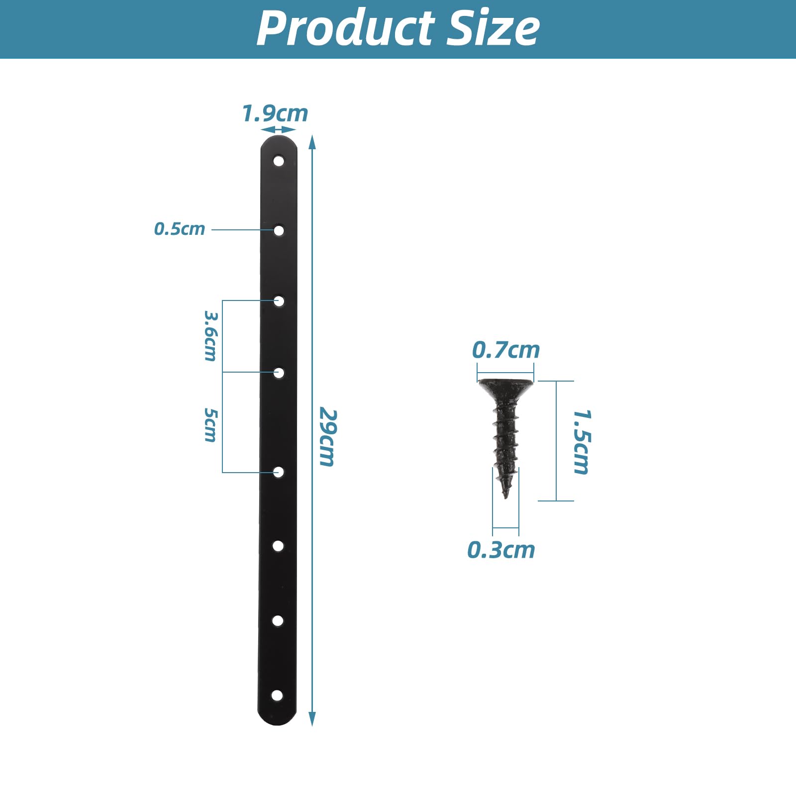VIDETOL 8 PCS Stainless Stain Mending Plates, 293 x 19 mm Metal Brackets, Black Metal Strip with Holes and Screws for Repair, Connections, Fixings Furniture - Image 2