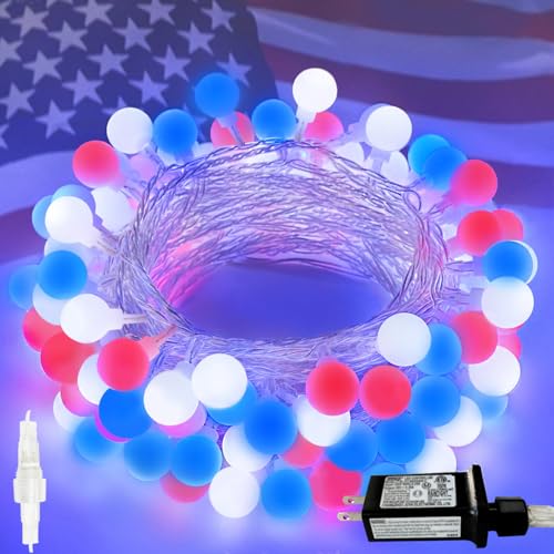 Connectable Red White and Blue String Lights Outdoor Indoor, 42FT