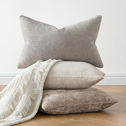 Image of MIULEE Pack of 2 Couch Throw Pillow Covers 24x24 Inch Neutral Light Khaki Boho Accent Decorative Pillow Covers Soft Chenille Farmhouse Cushion Covers for Home Decor Bed Sofa Living Room