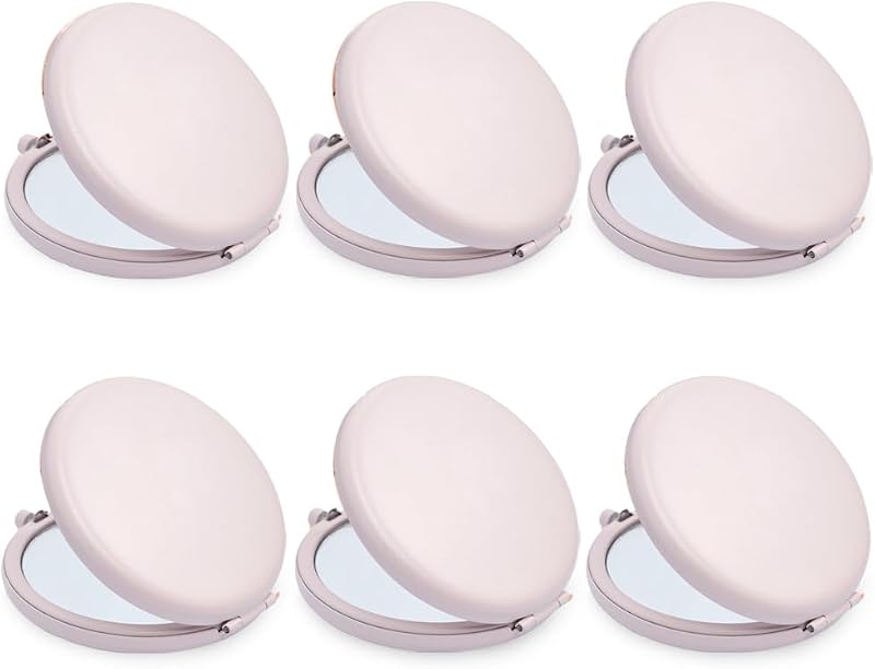 Espelho compacto redondo QUSTGO com aumento 1X/2X, dobrável, Light Salmon, pacote com 6