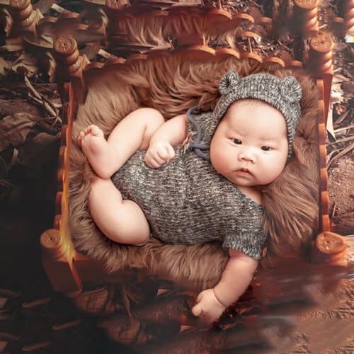 Uposao 2 Stück Neugeborenen Fotografie Requisite, Baby Fotoshooting Kostüm Gestrickt Strampler Kleidung Outfits mit Fotografie Hut DIY Fotografie Outfits für 0-3 Monate Kleinkind Jungen Mädchen