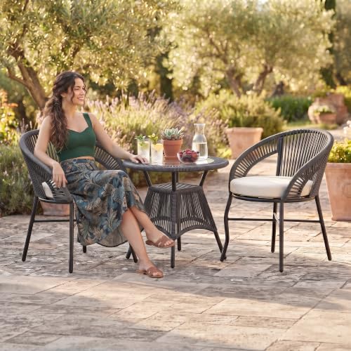 Image of OUTLIVING Init Outdoor Patio Furniture Set | 2 Seater Wicker Chairs with Cushioned Seats & Round Coffee Table | Garden, Balcony, Terrace & Lawn Seating Set - Gey