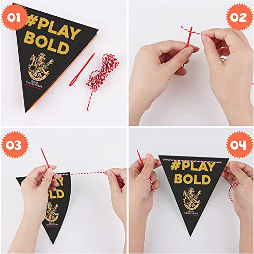 Image of Party Propz RCB Ipl Theme Decoration- 50 Pcs in 5 Strings Royal Challengers Bangalore Theme Pennant Banner for Decoration | RCB Flag Buntings for Decoration | Ipl Flags Bunting | RCB Flag 2026 IPL