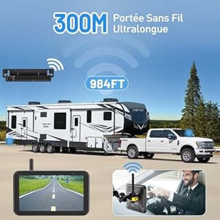 Husgw Caméra de Recul sans Fil Solaire, 5" Moniteur Camera Solaire Kit 1080P HD, Caméra de Recul IR Vision Nocturne, IP66 Imperméable, pour Fourgon/Camion Car/RV/SUV/Remorque