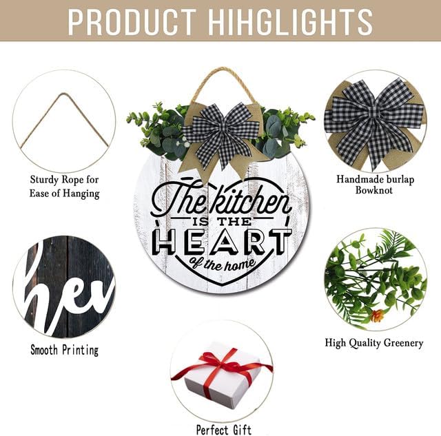 Miniatura 7 de Letrero con texto en inglés "The Kitchen is The Heart of the Home", decoración de pared de cocina de granja, decoración de pared de cocina, redondo,
