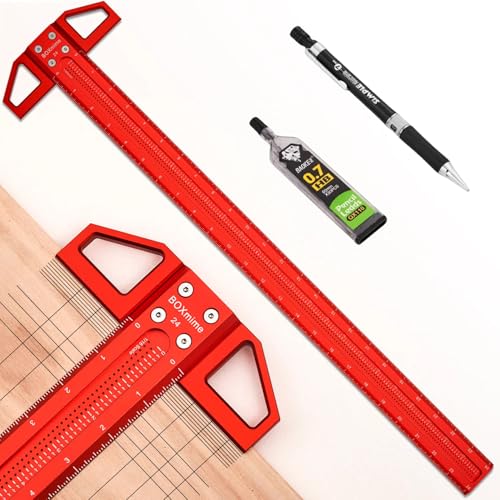 BOXmime Precision Marking Woodworking Rule,24 Inch T Square Ruler, 1/16''Scale Aluminum Alloy Hole Positioning Scribing Ruler Layout Measuring Tools