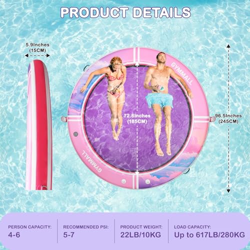 Image of Inflatable Water Hammock Floating Dock 8 FT with Mesh, Tanning Pool Raft Round Ring for Adults, Float Platform for Lake and Beach with Water Ladder and Cup Holder