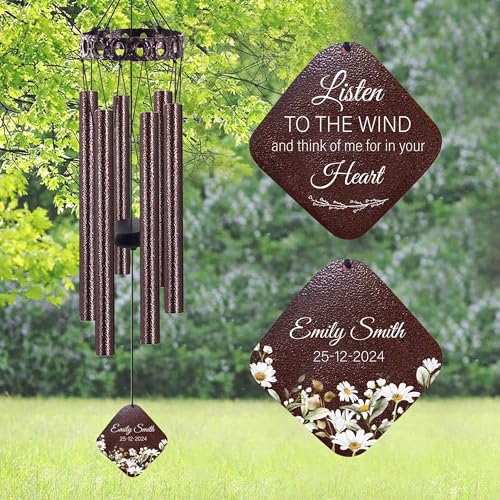 Image of ASTARIN Personalized Memorial Wind Chimes, Customized Metal Garden Wind Chime for Loss of one, 28 inch Deep Tone Metal Wind Chime for Bereavement Gift Idea