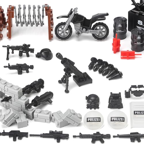 Feleph SWAT Waffen Militär Set für Figuren, Polizei WW2 Armee Spielzeuge zum Army Soldaten, Bundeswehr Krieg Teile Kompatibel mit Großen Marken Bausteinen