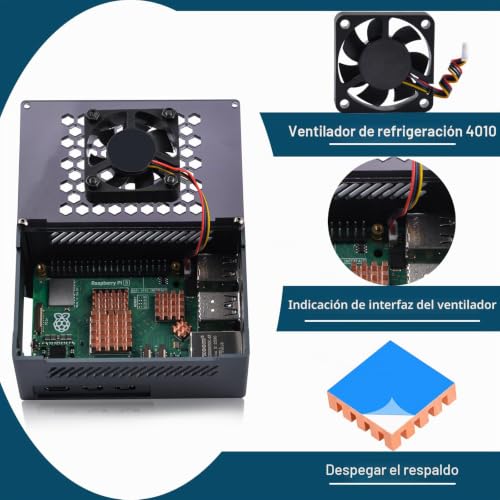 Carcasa de aluminio para Raspberry Pi 5 compatible con modelos de 4 GB y 8 GB GeeekPi 5