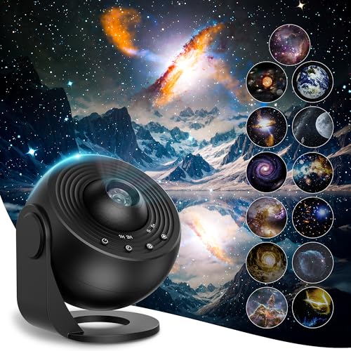 Macchiatto sternenhimmel projektor, Planetarium Projector Lamp with 13 Planet Discs, LED Sternenhimmel mit Timer, Galaxy Projector for Room Decor, Sternenprojektor für Kinder Erwachsene-Schwarz