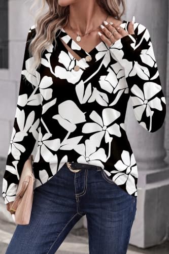 Image of LOLONG Womens Long Sleeve V Neck T Shirts Casual Basic Work Tops Trendy