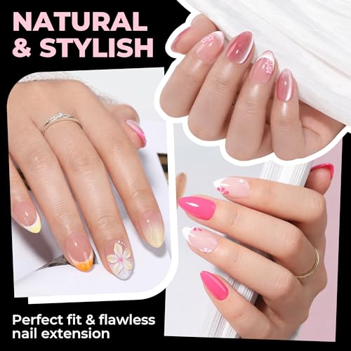 Image of UNA GELLA Almond Gel Nail Tips Short: Half Cover Almond Shape Nail Tips Matte 216pcs Clear Gelly Tips for Saving Nail Extension DIY Nail Art, Self-handle 12Sizes