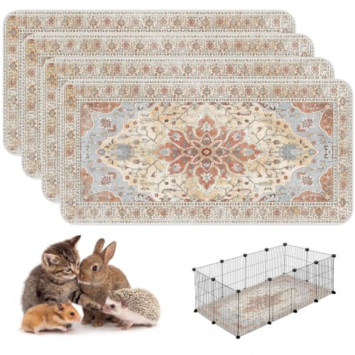 Image of 4PACK Washable Guinea Pig Pee Pads,Absorbent Reusable Guinea Pig Cage Liners,Waterproof,Leak-Proof & Non-Slip Potty Pads for Small Animals Rabbit Hamster Rat.(Orange Amber Floral,24 inchx48 inch)